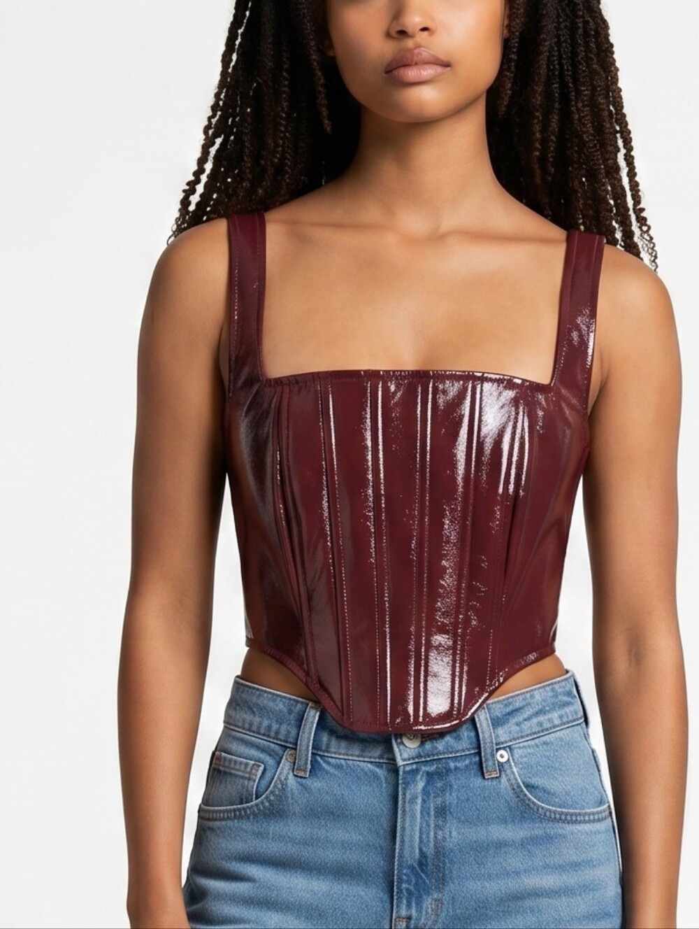 Nicholas faux Burgundy leather crop top Rear Zipper Closure....size 8